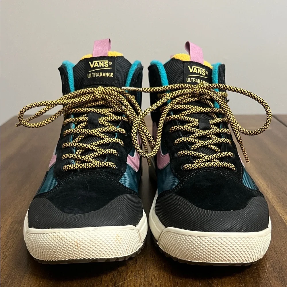 Vans High-Top Sneakers in Black, Pink, Teal & Yellow